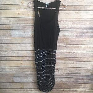 Splendid Black and Gray Striped Midi Dress